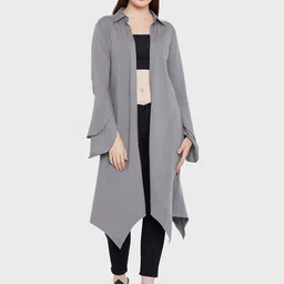 Hypernation Women Grey Longline Shrug-image-91