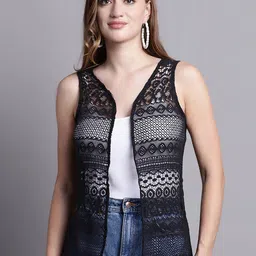 Rute Self Design Sleeveless Cotton Open Front Shrug-28