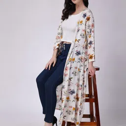 SCORPIUS Floral Printed Longline Open Front Shrug-15