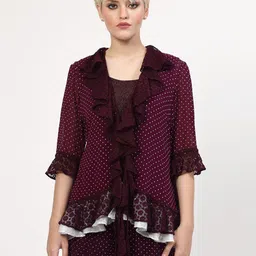 LELA Women Printed Ruffles Detail Shrug-21