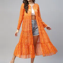DEEBACO Leaf Chiffon Tie-Up Neck Shrug-35