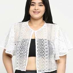 Style Quotient Plus Size  Self Design  Lace Open Front Smart Casual Shrug-16