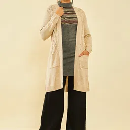 Soch Beige Self Design Acrylic Longline Cardigan-image-37