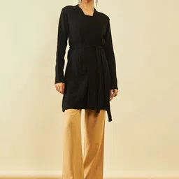 Soch Women Black Longline Open Front Sweater-image-14
