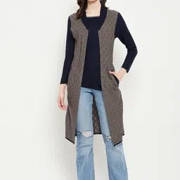 Zigo Women Checked Longline Wool Sweater-picture-5