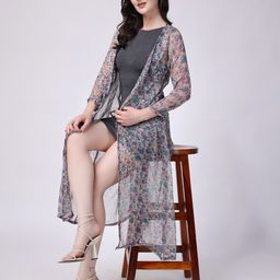SCORPIUS Printed Chiffon Open Front Longline Shrug-19