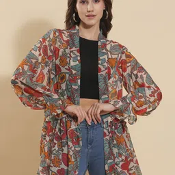 Fashfun Floral Printed Open Front Shrug-2