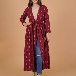 DAEVISH Ethnic Motif Printed Longline Tie-Up Shrug-41