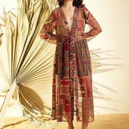 StyleStone Printed Longline Tie-Up Shrug-9