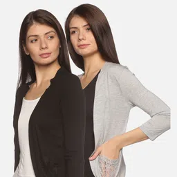 Outflits Women Black & Grey Monochrome Shrug-18