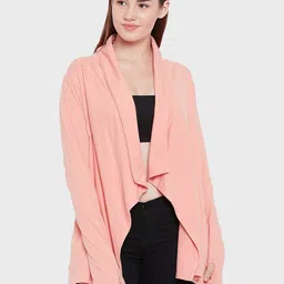 Hypernation Women Pink Solid Cotton Longline Shrug-41