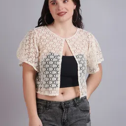 Dressitude Self Design Cotton Crop Button Shrug-16