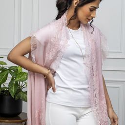 Rhe-Ana Self Design Embellished Woolen Longline Open Front Shrug image 3