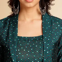 Anouk Teal Green Printed Shoulder Strap Top With Trousers & Shrug image 3