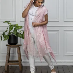 Rhe-Ana Self Design Embellished Woolen Longline Open Front Shrug image 5