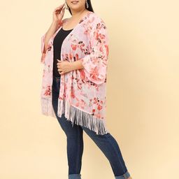 UnaOne Plus Size Printed Tasselled Detail Open Front Longline Shrug image 5