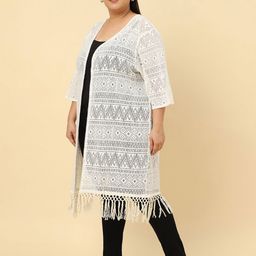 UnaOne Plus Size Self Design Cotton Open Front Longline Shrug image 2