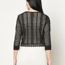 Espresso Sheer Lace Button Shrug image 2