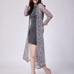 SCORPIUS Printed Chiffon Open Front Longline Shrug image 3