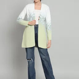 BROOWL Abstract Self Design Woollen Open Front Longline Shrug image 5