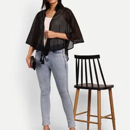 Espresso Self Design Sheer Open Front Shrug image 2