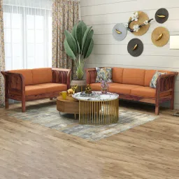 woodenmood Haveli 3+2 Seater Wooden Sofa (Orange Colour, Teak Finish)-picture-4