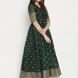 Ahalyaa Green Ethnic Motifs Ethnic Maxi Dress image 3