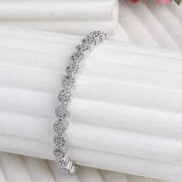 ZENEME Women Silver-Toned Cubic Zirconia Studded Charm Bracelet-image-49