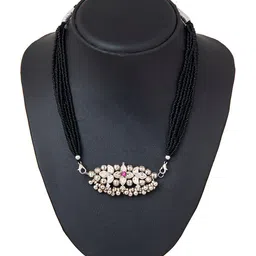 Shining Jewel - By Shivansh Oxidised Silver-Plated Black & Pink Pearl Thushi Mangalsutra-image-49