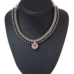 Shining Jewel - By Shivansh Oxidised Silver-Plated Black & Magenta CZ Studded Mangalsutra-image-67