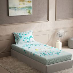 DDecor Turquoise Blue & White Cartoon Characters 140 TC Cotton 1 Single Bedsheet with 1 Pillow Covers-image-24
