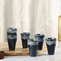 VarEesha Leher Inky Blue 6 Pcs Textured Ceramic Glossy Kulladhs 130 ml Each-23