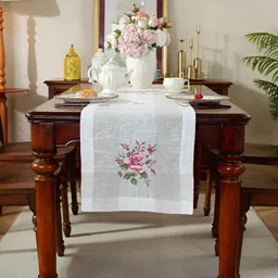 TANLOOMS Pink & White Embroidered Rectangular Runner-28