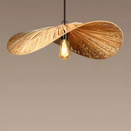 HABERE INDIA Beige Textured Wooden Ceiling Lamp-image-51