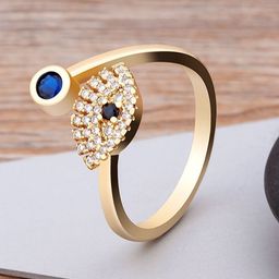 ZIVOM Gold-Plated CZ Studded Evil Eye Adjustable Finger Ring-image-79