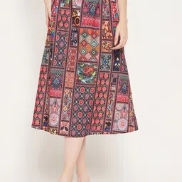 Bitterlime Black & Red Printed A-Line Midi Skirt-picture-21