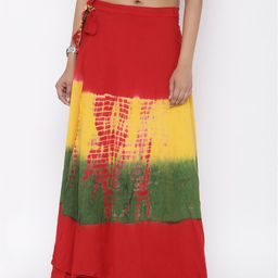 SOUNDARYA Women Red & Yellow Printed Maxi Flared Skirt-image-40