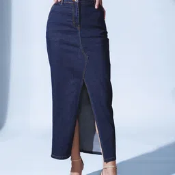 STREET 9 Denim Slit Maxi Skirt-image-98