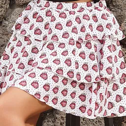 StyleCast White Graphic Printed Layered Flared Mini Skirt-image-33