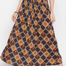 Clora Creation Ethnic Motif Printed Gota Patti Sequin Embellished Flared Maxi Skirt-91