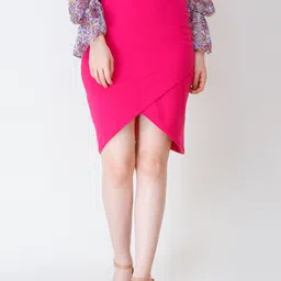 SCORPIUS Women Fuchsia Pink Solid Hosiery Tulip Skirt-image-8