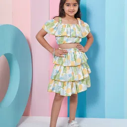 pspeaches Girls Tropical Printed Crop Top With Layered Skirt-image-22
