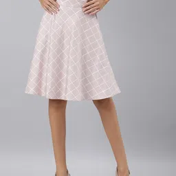 RAREISM Women Pink & White Checked A-Line Knee-Length Skirt-image-76