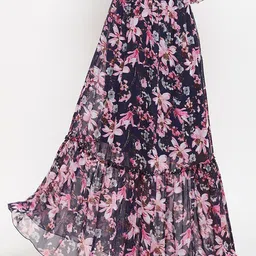 Bitterlime Floral Printed Flared Maxi Skirt-picture-18