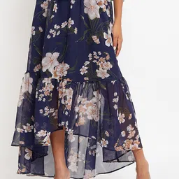 Bitterlime Floral Printed Tie-Up Maxi Flared Skirt-image-56