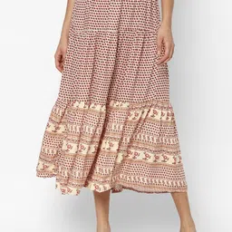 AMERICAN EAGLE OUTFITTERS Women Beige & Pink Floral Printed Tiered Midi Skirt-picture-13