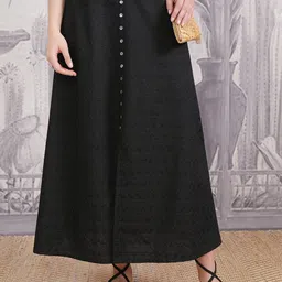 Vishudh Black Schiffli Gathered A-Line Midi Skirt-picture-14