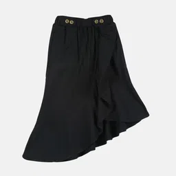 KiddoPanti Girls A-Line Asymmetrical Ruffle Denim Skirt-image-7