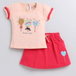 Eieio Girls Graphic Printed Pure Cotton T-Shirt With Skirt-picture-49