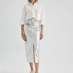 DeFacto Cotton Straight Midi Skirt-image-15